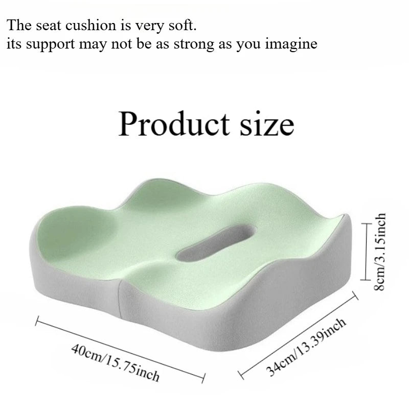 1Pc Memory Foam Seat Cushion - 3D Ergonomic Support| Light Green & Grey, Washable Polyester, Car/Office Essentials